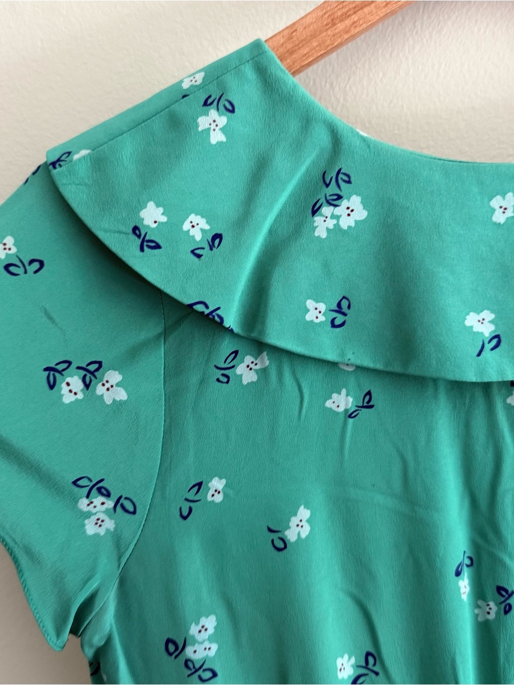 Vintage Silk Teal Floral Midi Pleated Dress with Peter Pan Collar - Picture 4 of 8